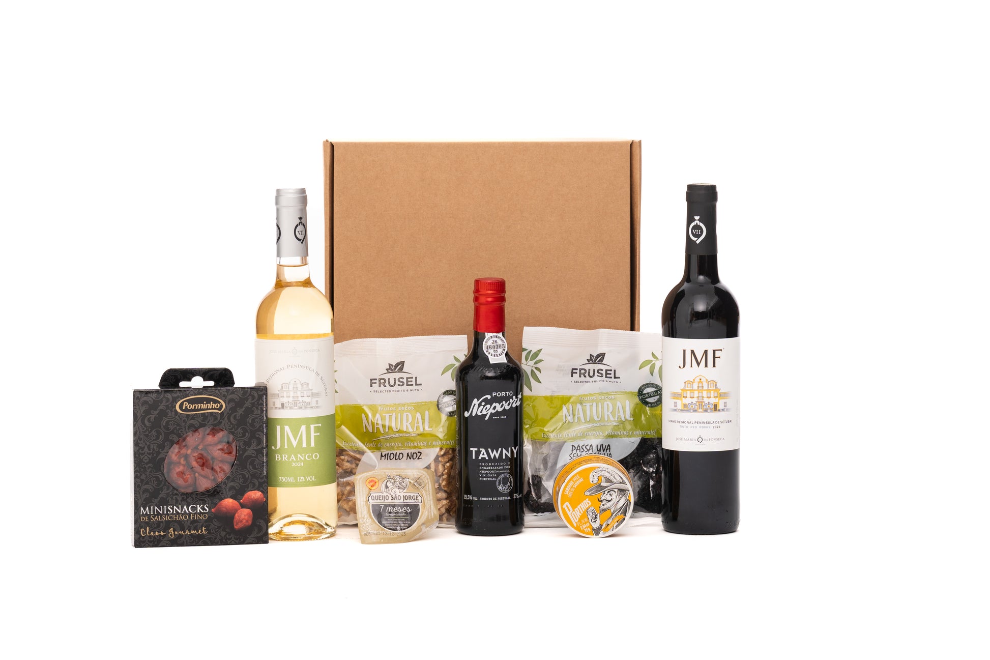 Celebre o Natal com o Cabaz Baltazar, uma seleção especial de sabores autênticos. Desfrute dos vinhos JMF VR Setúbal e do clássico Vinho do Porto Niepoort. Para os aperitivos, o cabaz oferece Queijo São Jorge, Salsichão e Patê de Sardinha. E para a sobremesa, Nozes e Uvas Passas. Um cabaz perfeito para partilhar a tradição e a qualidade portuguesa.